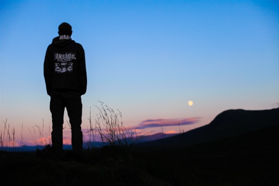 Looking out over the mountains at sunset.