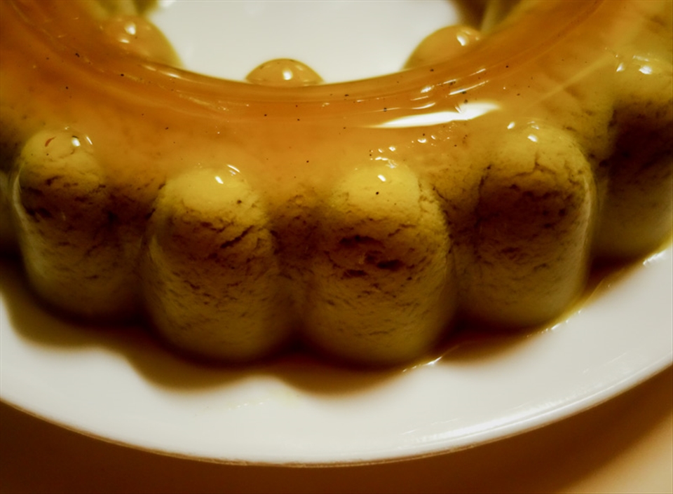 Coconut milk and palm sugar jelly, front on.