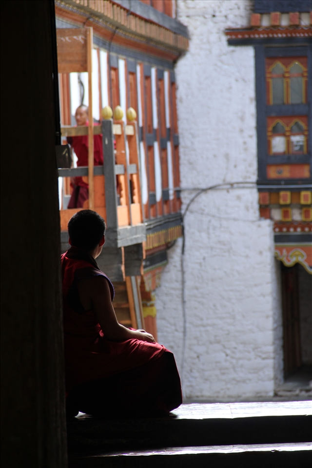 Monk waiting for nirvana at Bhumthang Dzong