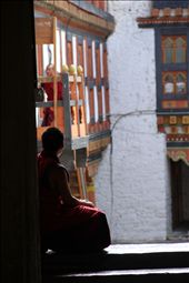 Monk waiting for nirvana at Bhumthang Dzong: by leenali, Views[364]