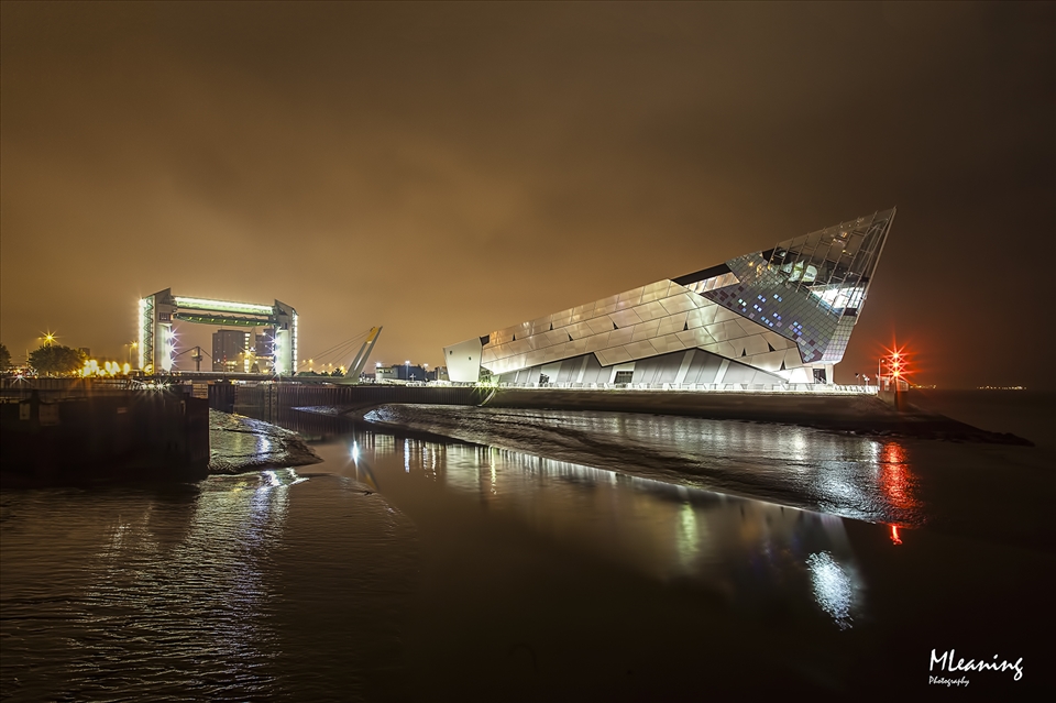 A Wide angle shot of The Deep in Hull taken on the night of Hull Freedom Festival.  