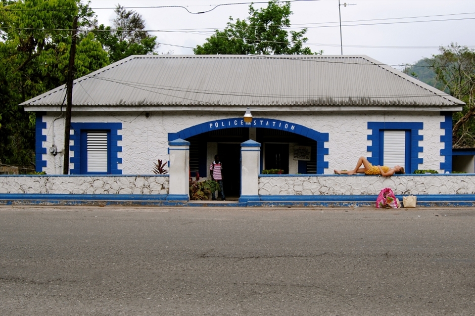 This is a peaceful police station in Kingston, which has the highest rates of gun crime in the world.