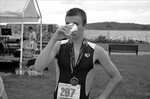 After 70.2 Miles of swimming through ice cold water, cycling over vast hills, and running in the blaze of the sun, 'The Finish Line Drink' shows Michael, an 18 year old United States Midshipman enjoying being past the finish line, being the only people under 20 to compete this year. 