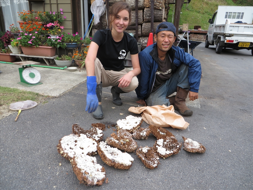 A fellow hunter and I, with our freshly dug hornet nest