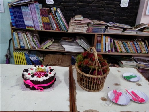 Birthday cake. Fruit from teachers trees