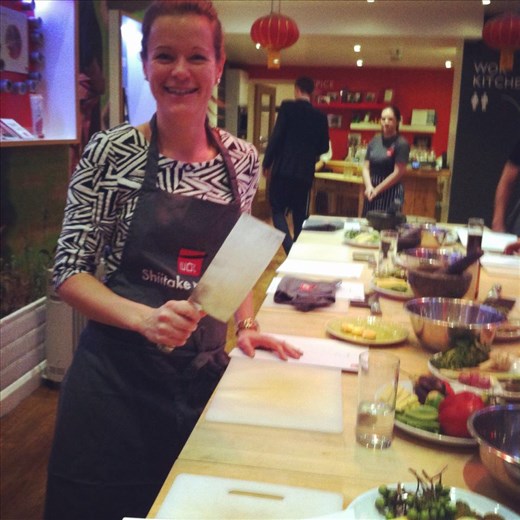 Enjoying cookery school and feeling like a pro!