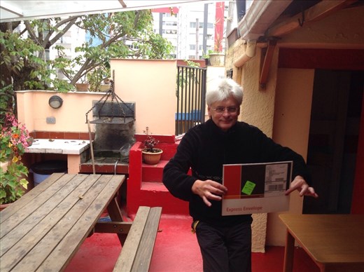 (Quito)Humbert delivering my replacement cc. Not having the credit/debit card was a shaky start to the trip.