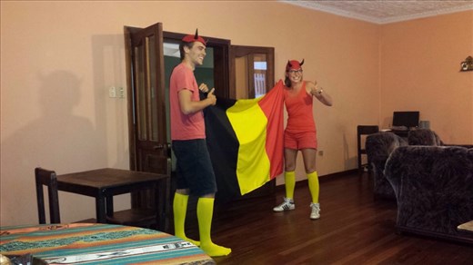 Football fans at hostal