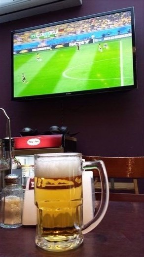 Colonia watching World Cup soccer.