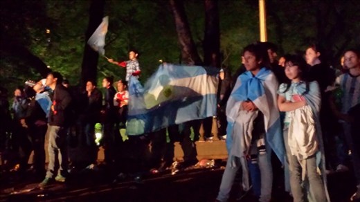 Public square, large tv's, after Argentina lost to Germany