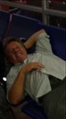 Fortunately an armrest was missing on one of the seats so I was able to lay down. A guy traveling to Zürich Switzerland was nice enough to take my picture.: by lipowcan8, Views[541]
