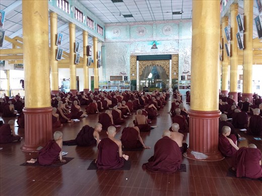 Study time at monk school. The youngest students are in the rear of the room.