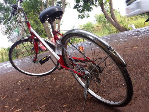 My bike, not the best picture, I was trying to show the rain.