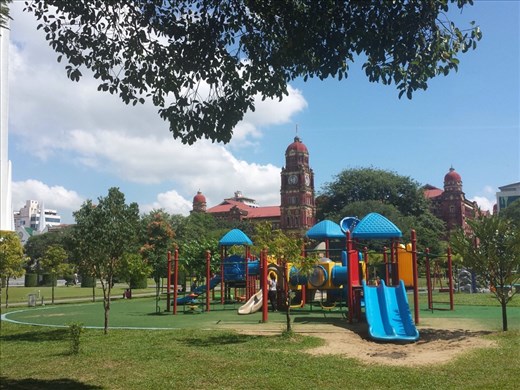 Park adjacent to city hall. Not one bench for sitting