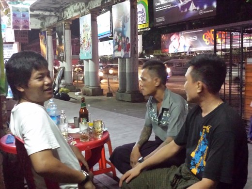 Yangon, had a couple of beers with these guys my last night in Burma.