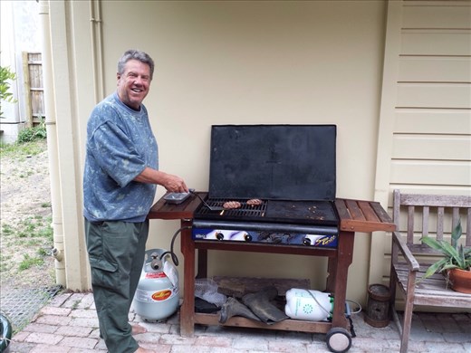 Cooked some burgers for dinner on the hotel patio.