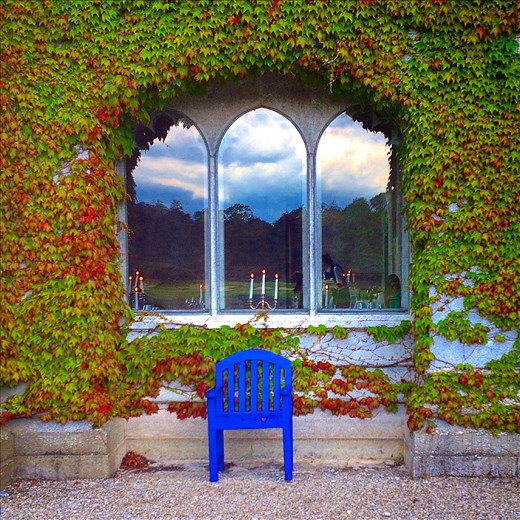 Golf course reflections in the window of the Adare Manor