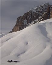 A shack sits on the mountainside, isolated and dwarfed by a relatively small peak on the Dolomites, near Campitello.: by lize86, Views[317]