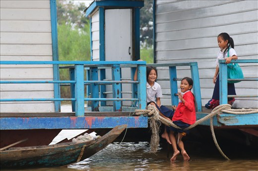 Children enjoying recess at the floating school in Tonle Sap