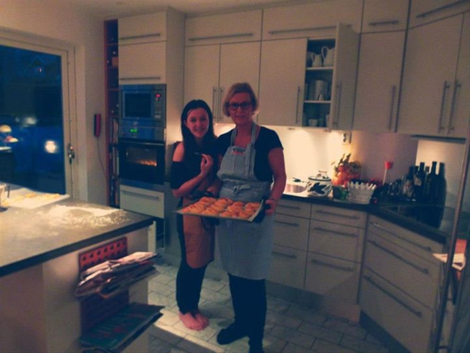 My Swedish host mother and I at Christmas making Saffron Buns