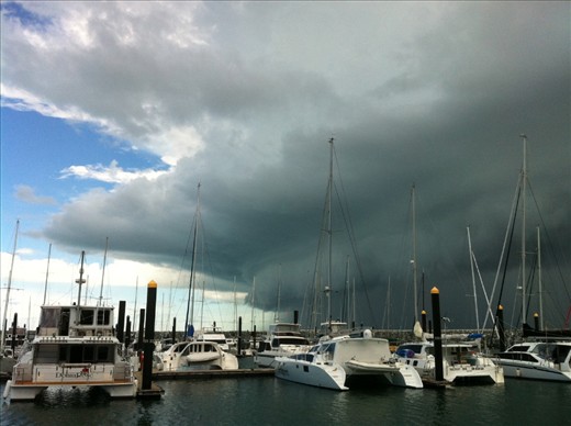 Captured on an iPhone. This stormed rolled through quickly with no time to get out another camera. Many boats in the marina were damaged by the mini tornado that followed.