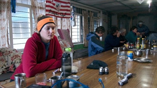 Chocolate bars for dinner at Deurali. 3200m high and -5 degrees. We walked through fog for hours to reach this teahouse and couldn't see 5 metres in front of us the whole time. The only warmth came from a gas cooker placed under that table. 