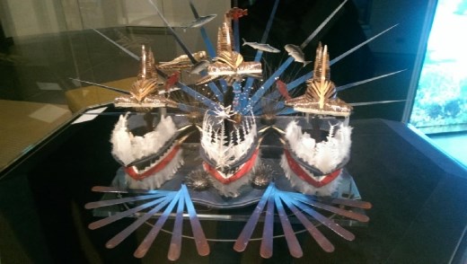 Triple beizam headress with reef fish. Dancing headress.