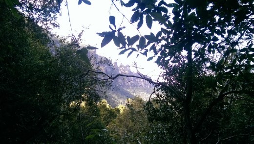 View of 3 Sisters from base of funicular train.