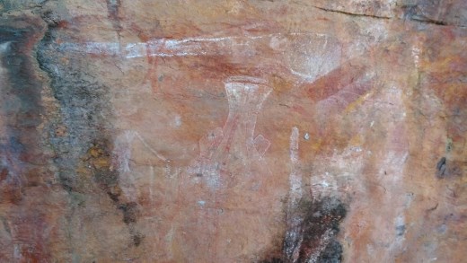 Rock art at Anbangbang showing a european weapons
