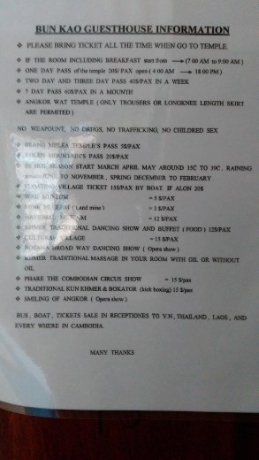 Price list i Siem Reap