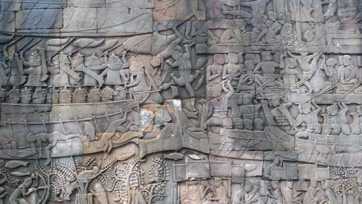 Bayon - Bas relief depicting a sea battle