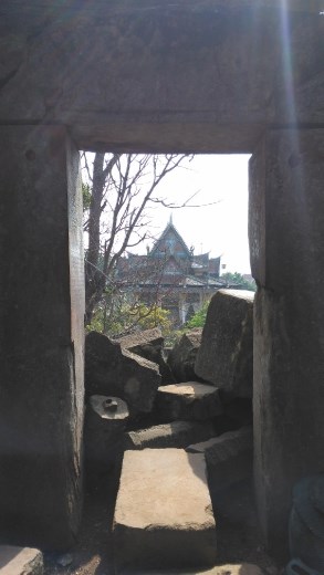 View of Buddhist temple from Wat Ek Phnom Temple