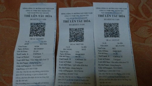 Train tickets for travel around Vietnam