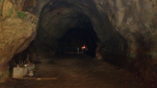 Scene from upper level of Pak Ou Caves