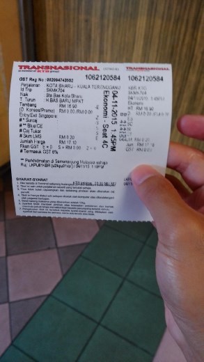 Transnasional ticket from Kota Bharu to Kuala Terrengganu