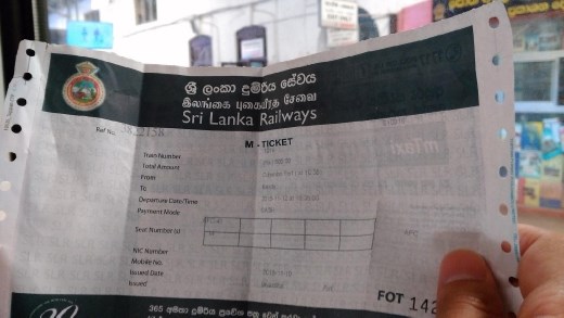 Ticket from Columbo to Kandy