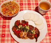 Full Meal: Chahan, Ginger Beef, and Sencha Green Tea.: by madisonjs, Views[322]