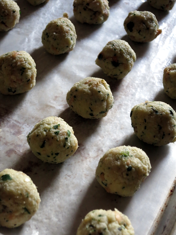 Form the mixture into two-inch balls & fry in extra virgin olive oil