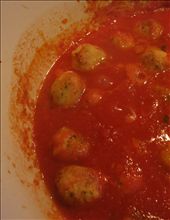 After frying, the pallotte are simmered in a light homemade tomato sauce.: by majellahomecooking, Views[495]