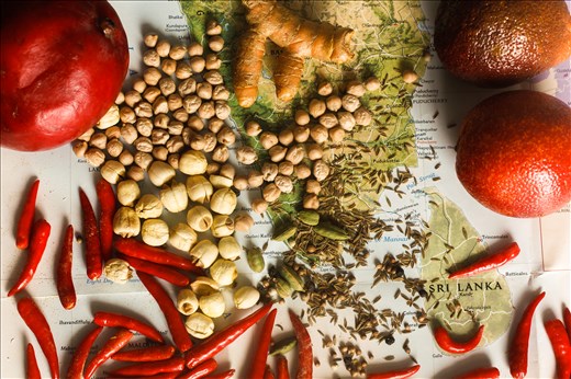 Raw culinary materials displayed upon the region of India