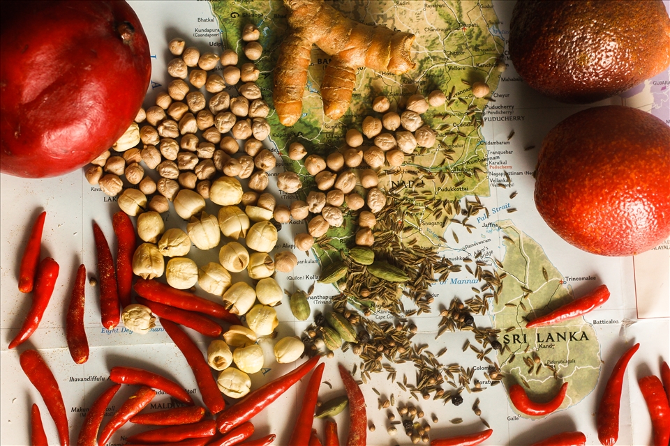 Raw culinary materials displayed upon the region of India