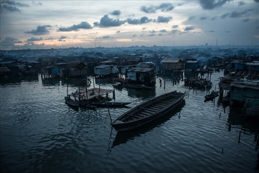 A wide view of Makoko city at night. 30 April 2014.