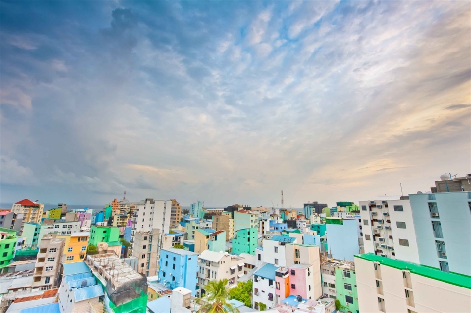 The Maldivian capital Male is home to more than 100,000 inhabitants. At only 2 metres above sea level, there are serious concerns about rising sea levels and the future of it's occupants.