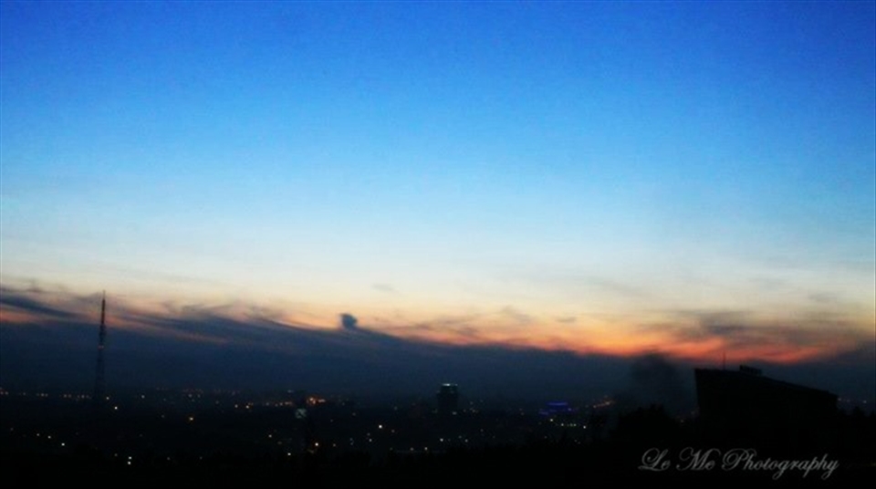 View on the whole town (Dushanbe, Tajikistan) at night from the hill near city