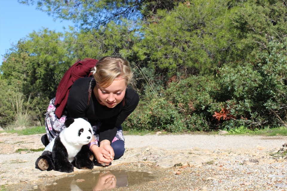 Dau is learning how to drink water, his mommy is showing him that this one is dirty and he shouldn't be near it