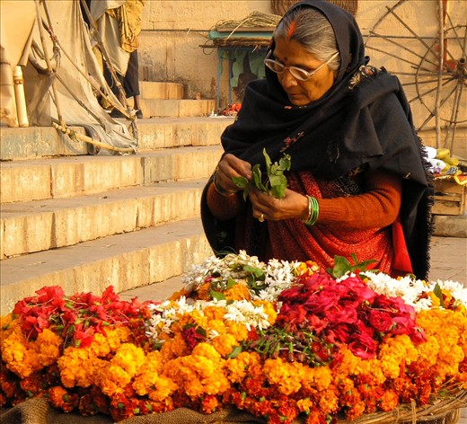 A flower seller in Varanasi