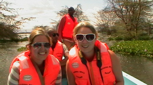 Katie (left) and Emily (right) and Joe (our boat safari guide)