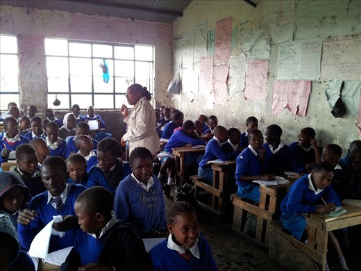 Mlolongo Primary School, year 7 (11-12 year olds). English class. About 65 students!!