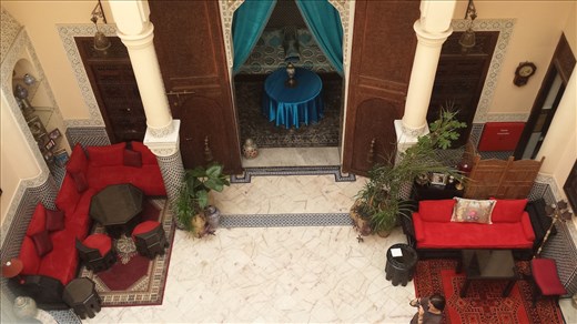 View of the courtyard at our beautiful accommodation in Fez