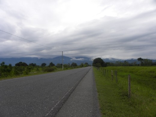 The long road in the rain in Honduras.